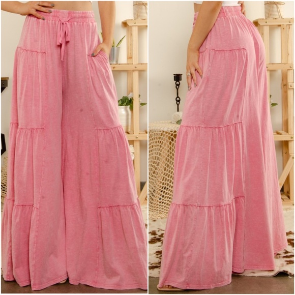 Bluevelvet Dusty Rose Stretchy Waist Wide leg Lounge Pants - Picture 1 of 2